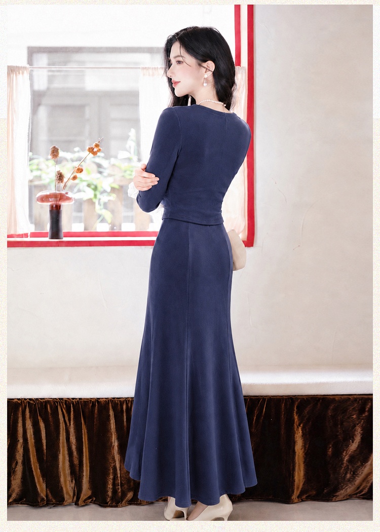 Knitted high waist skirt lace autumn tops a set for women