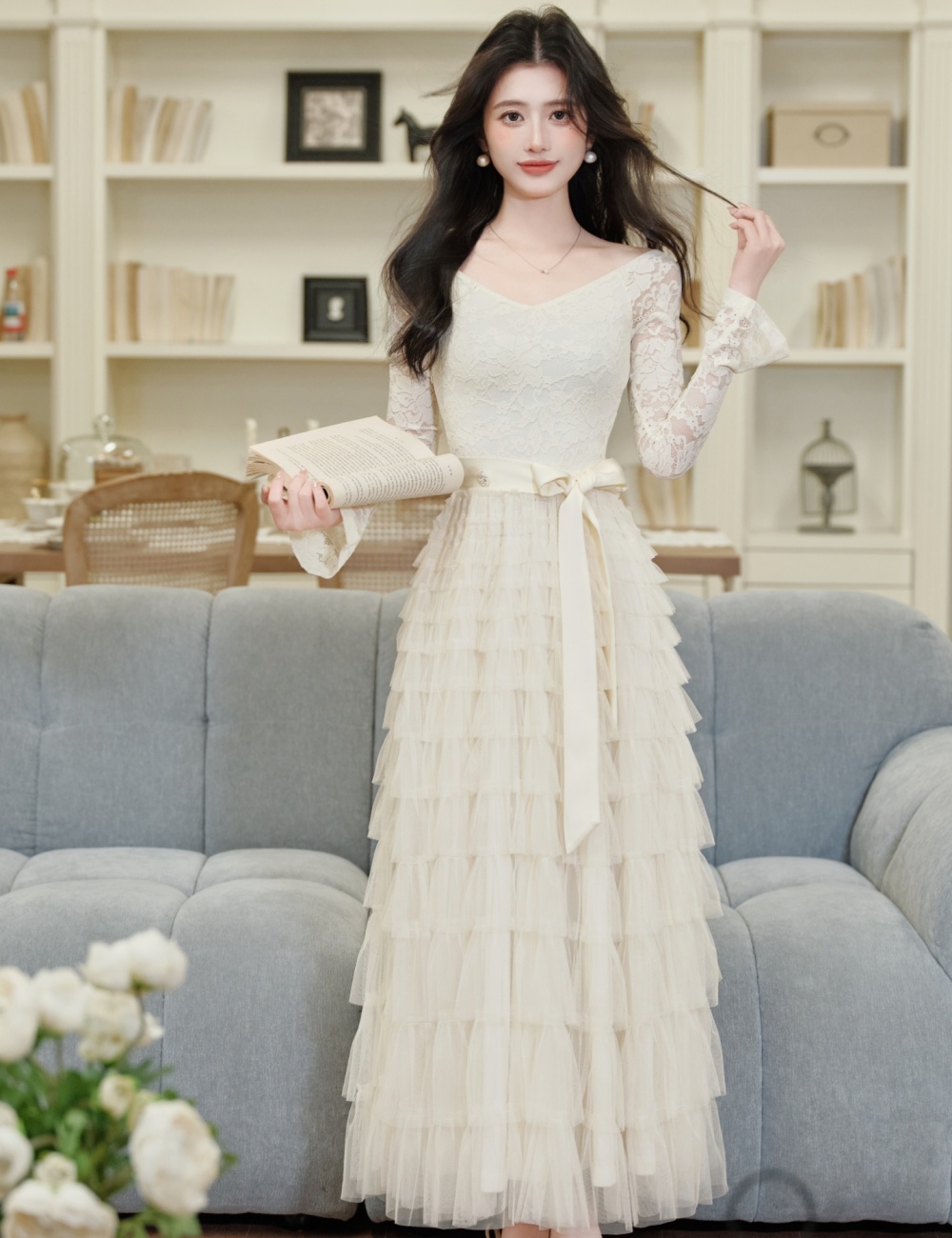 Bottoming cake gauze autumn and winter lady dress