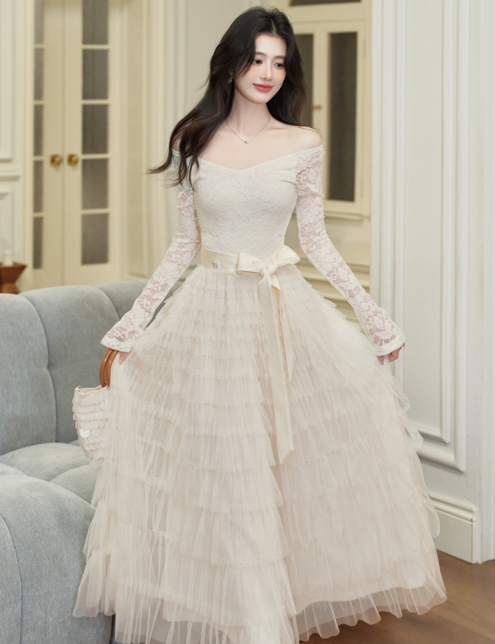 Bottoming cake gauze autumn and winter lady dress