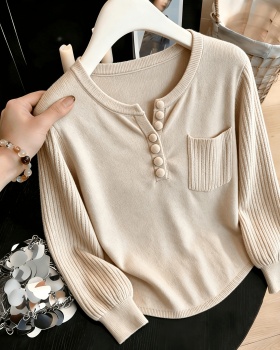 Slim bottoming knitted T-shirt V-neck irregular unique tops