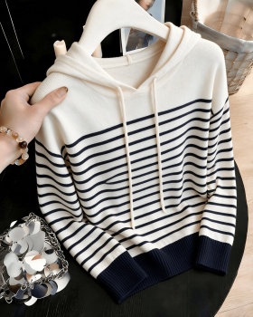 Stripe drawstring autumn and winter sweater for women