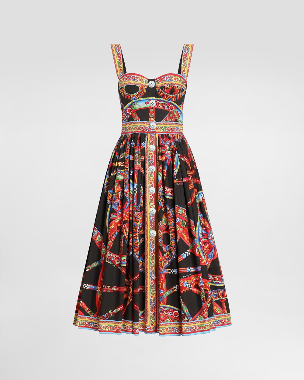 Pinched waist printing high waist sling dress