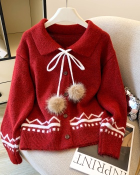 Mixed colors loose sweater knitted frenum cardigan