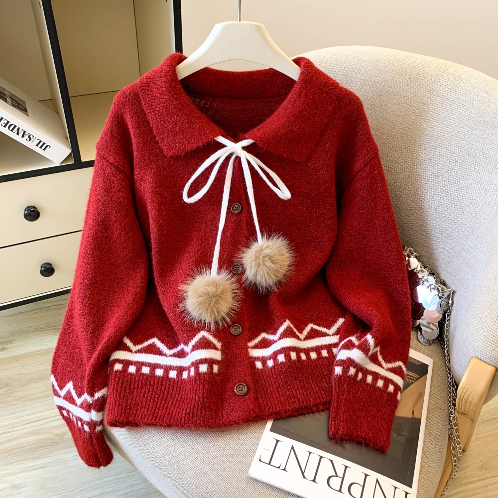 Mixed colors loose sweater knitted frenum cardigan