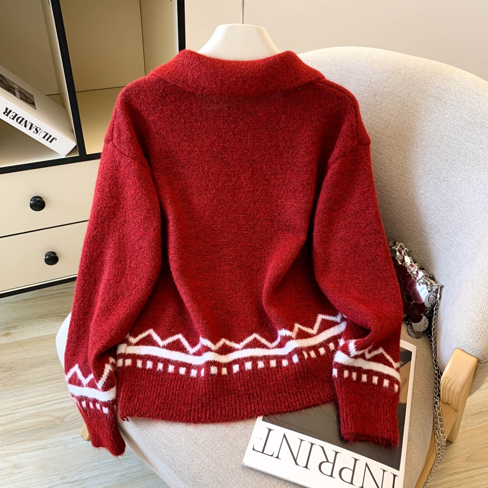 Mixed colors loose sweater knitted frenum cardigan