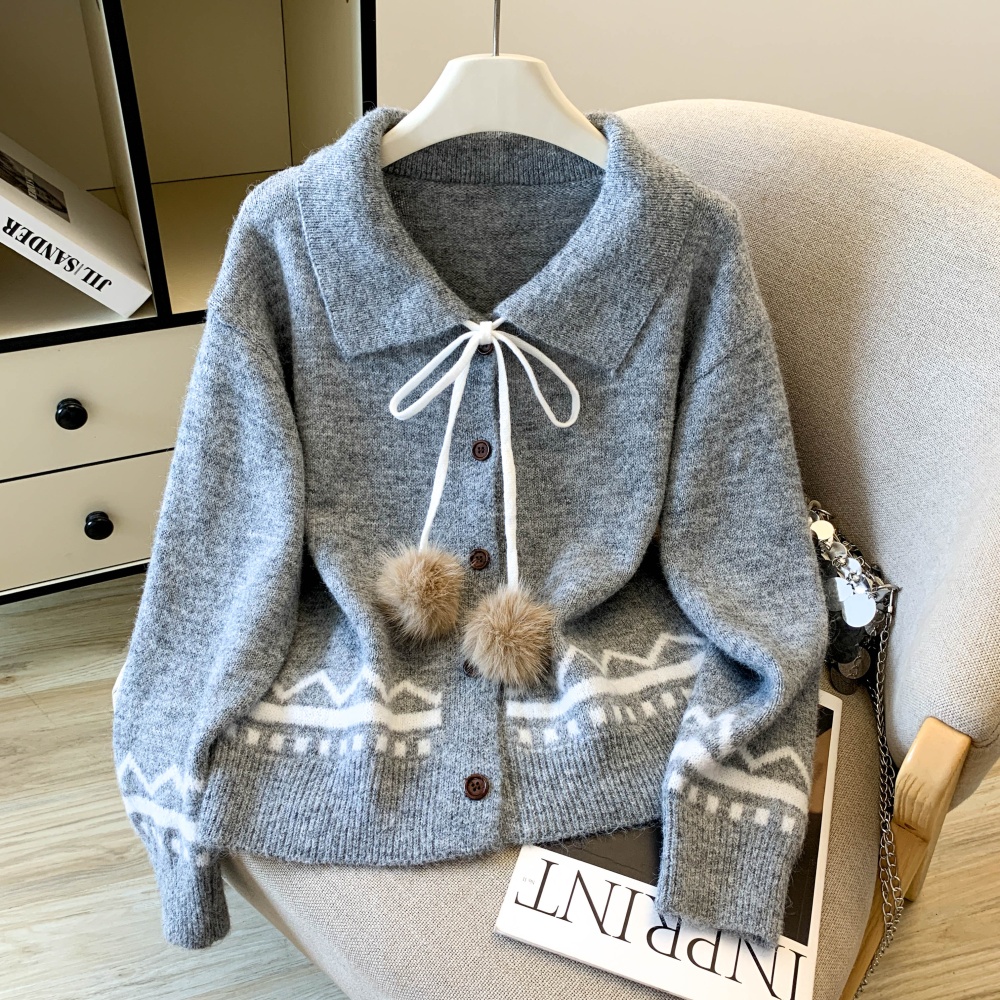 Mixed colors loose sweater knitted frenum cardigan