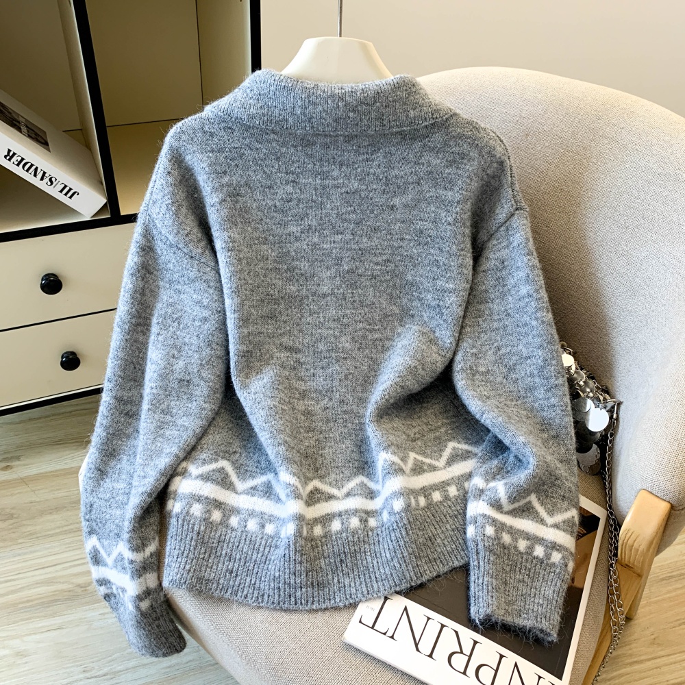 Mixed colors loose sweater knitted frenum cardigan