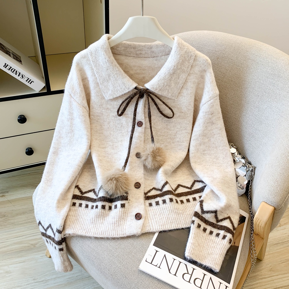 Mixed colors loose sweater knitted frenum cardigan