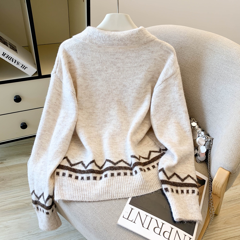Mixed colors loose sweater knitted frenum cardigan