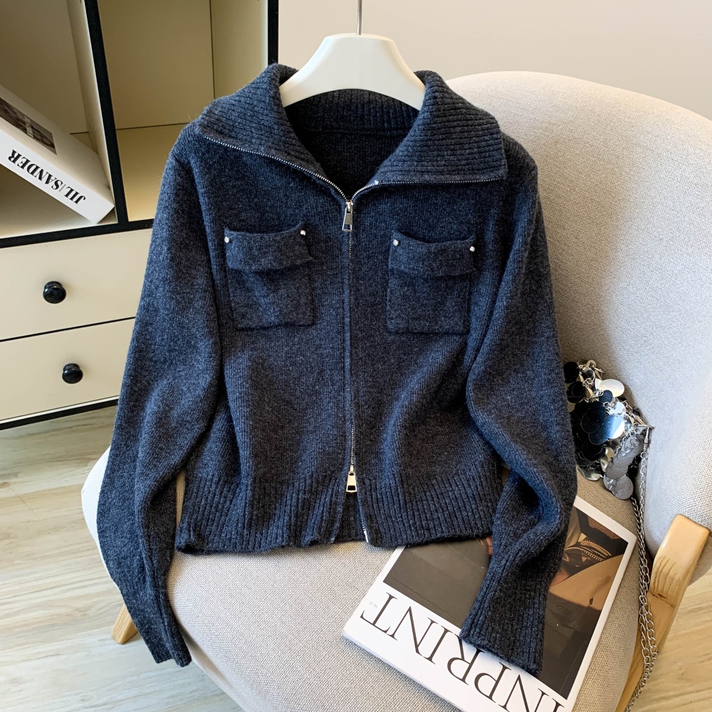 Casual short cardigan double zip coat