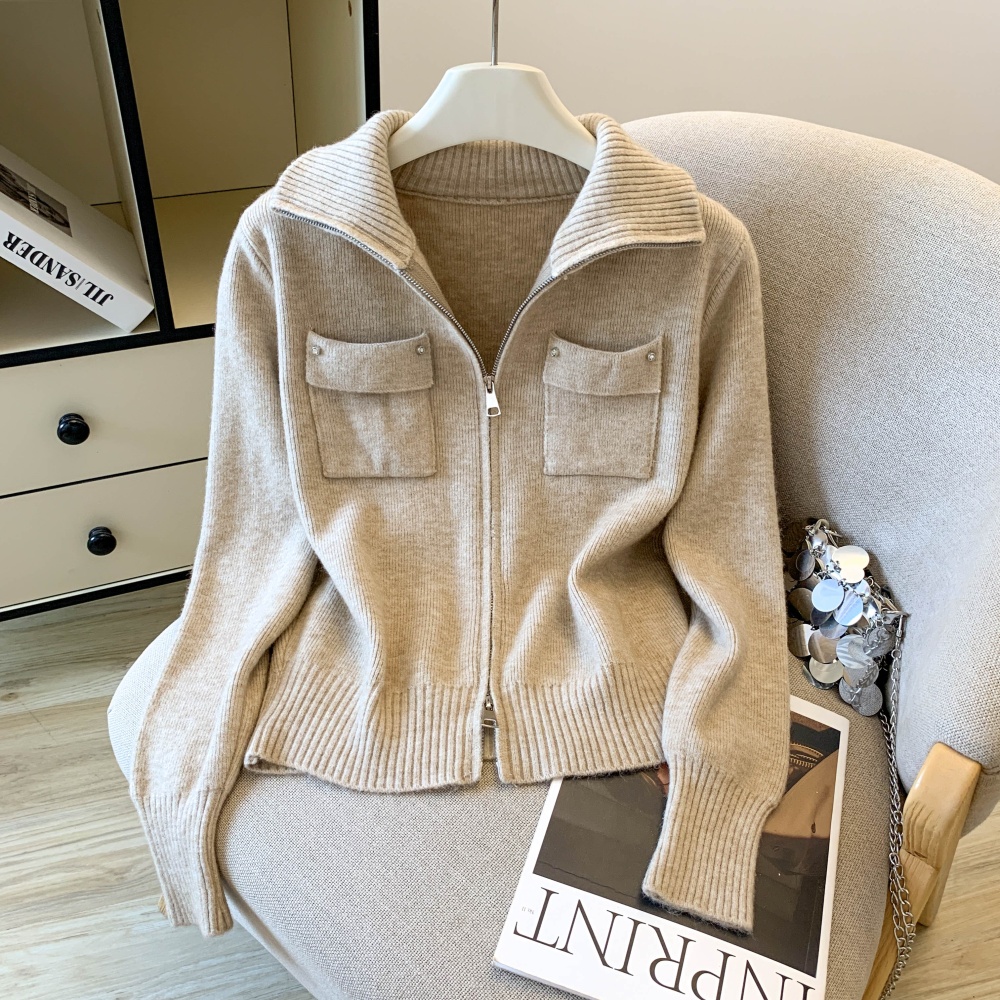 Casual short cardigan double zip coat