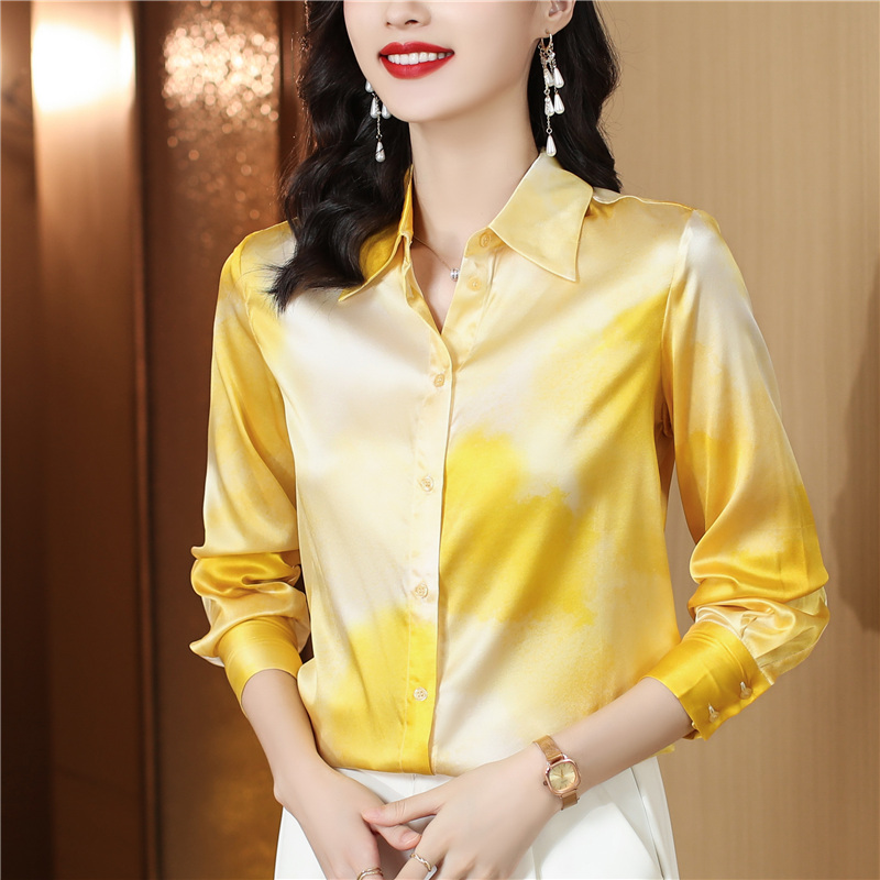 Spring and autumn long sleeve shirt silk tops for women