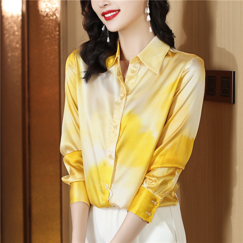 Spring and autumn long sleeve shirt silk tops for women