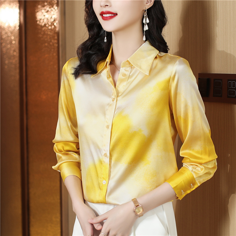 Spring and autumn long sleeve shirt silk tops for women