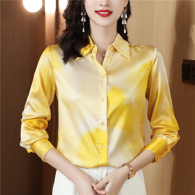 Spring and autumn long sleeve shirt silk tops for women