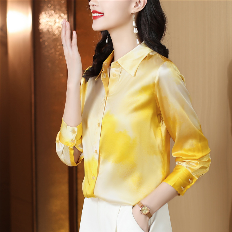 Spring and autumn long sleeve shirt silk tops for women