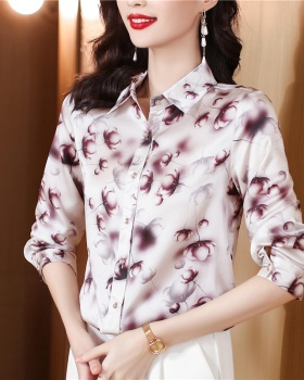 Western style printing tops silk fashion shirt for women