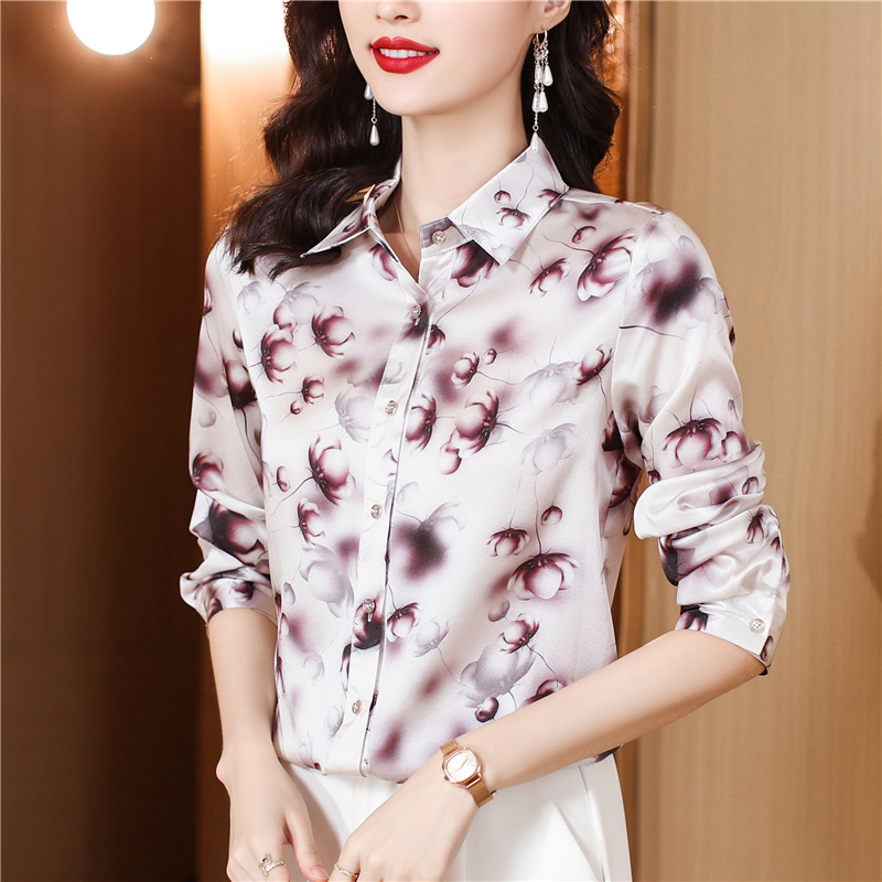 Western style printing tops silk fashion shirt for women