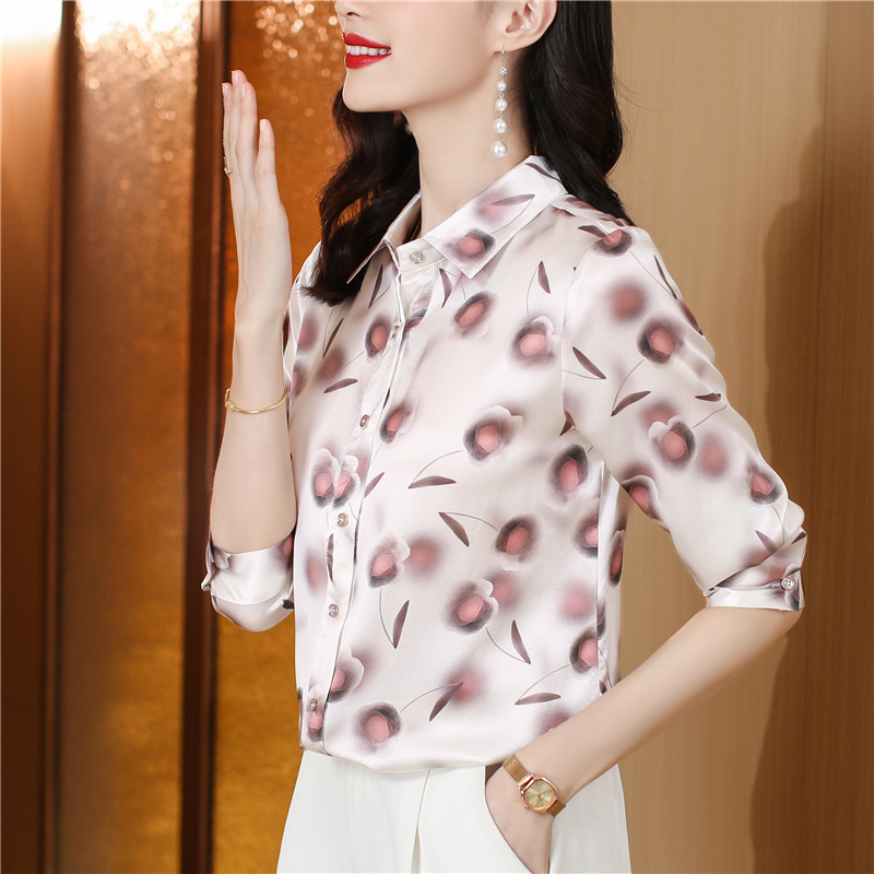 Western style printing tops silk fashion shirt for women