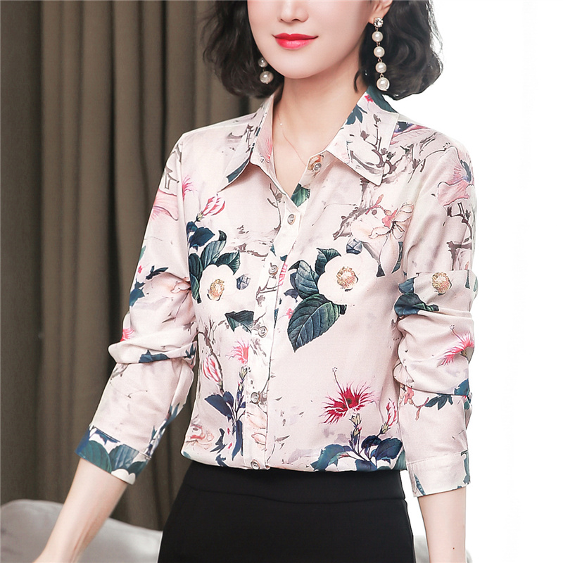 Real silk printing shirt silk tops for women