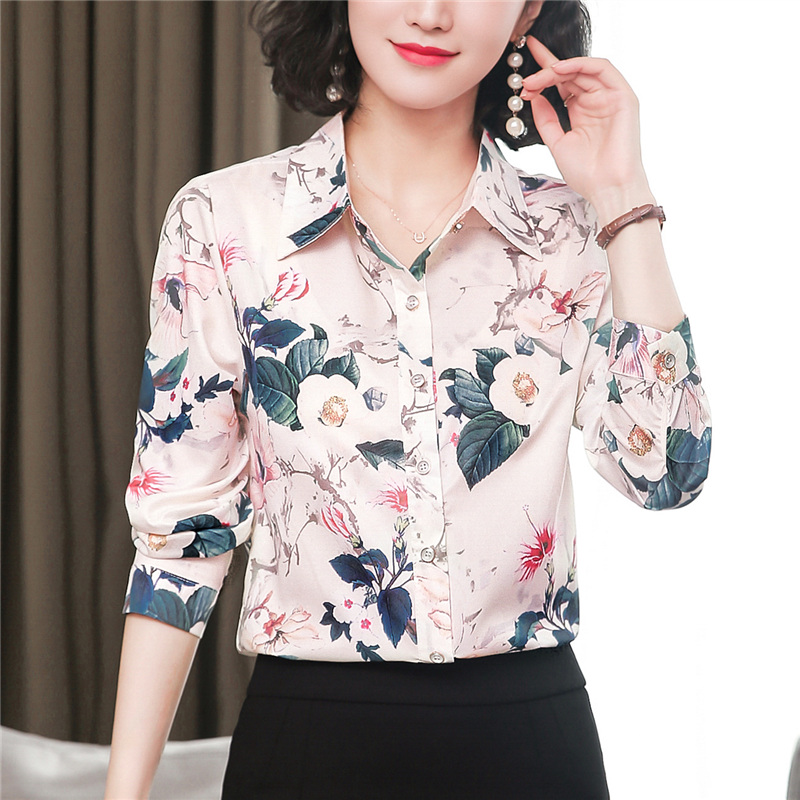 Real silk printing shirt silk tops for women