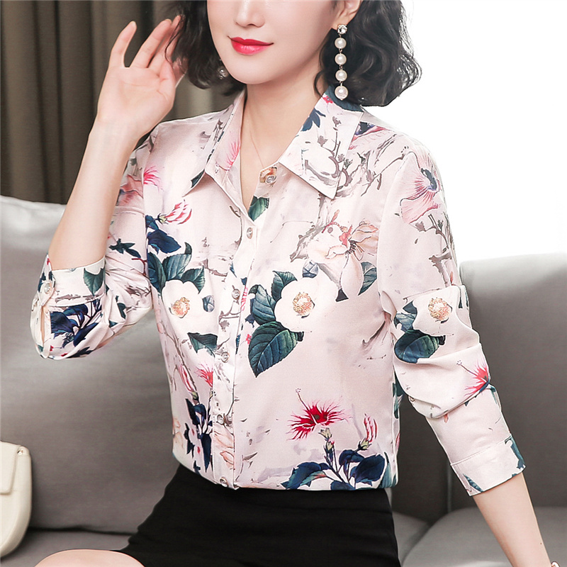 Real silk printing shirt silk tops for women