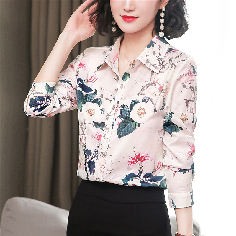 Real silk printing shirt silk tops for women