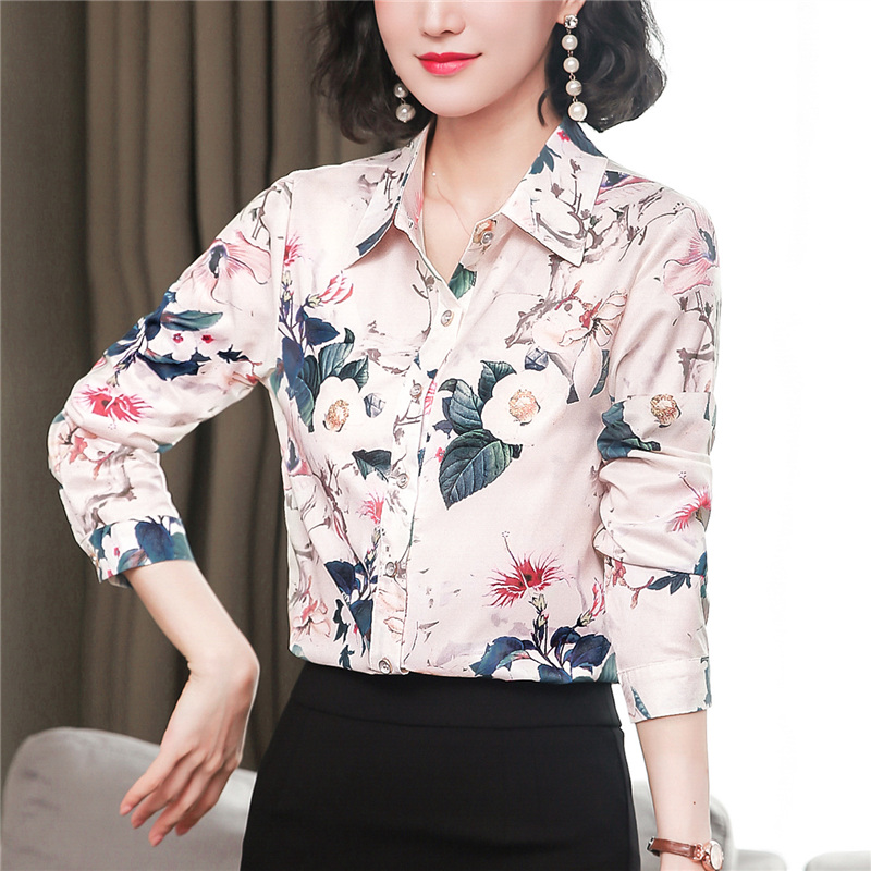Real silk printing shirt silk tops for women