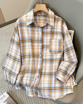 Plaid long sleeve tops retro loose shirt for women