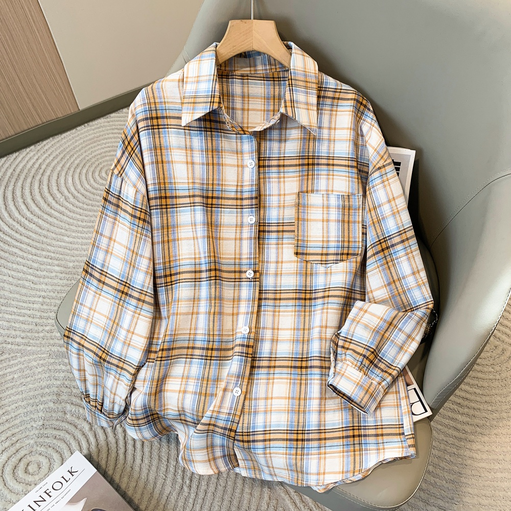 Plaid long sleeve tops retro loose shirt for women