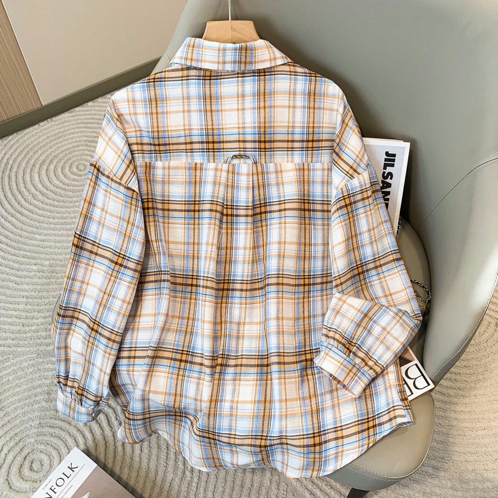 Plaid long sleeve tops retro loose shirt for women