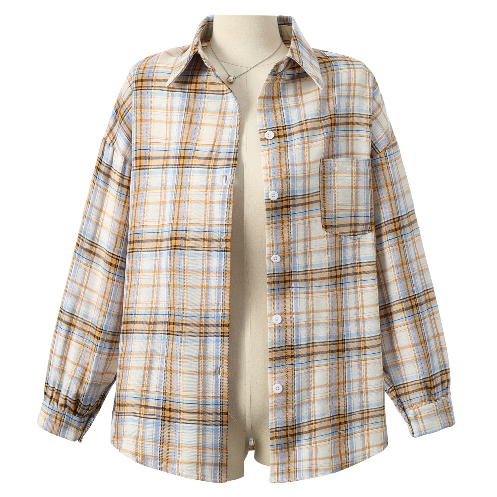 Plaid long sleeve tops retro loose shirt for women