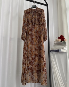 Round neck ladies flowers printing autumn dress