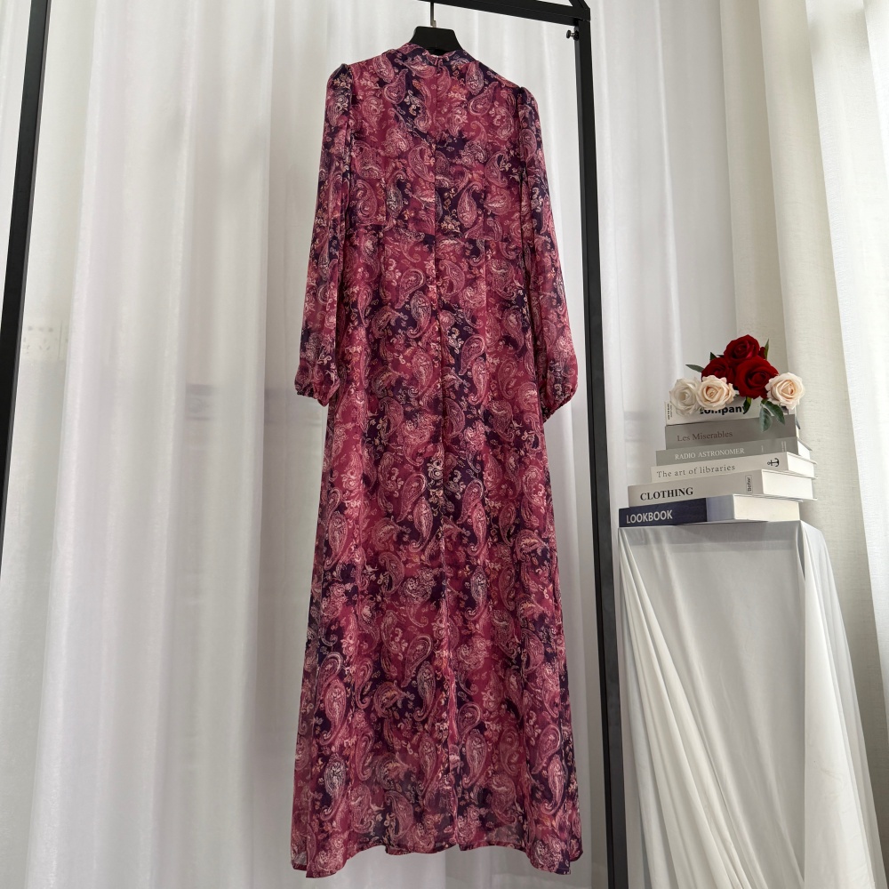 Round neck ladies flowers printing autumn dress
