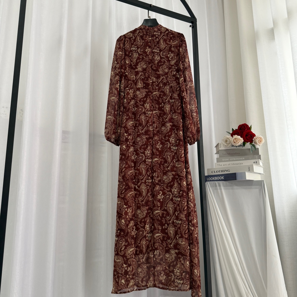 Round neck ladies flowers printing autumn dress