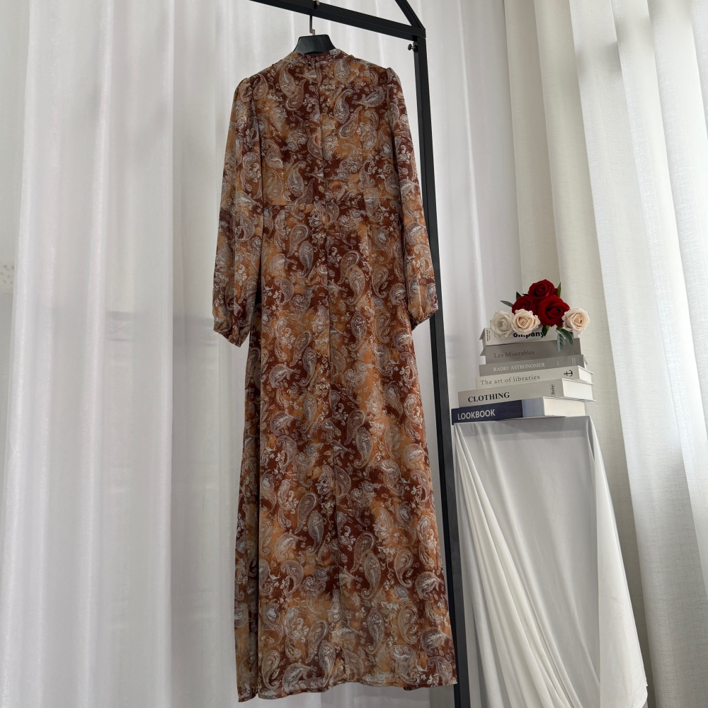 Round neck ladies flowers printing autumn dress