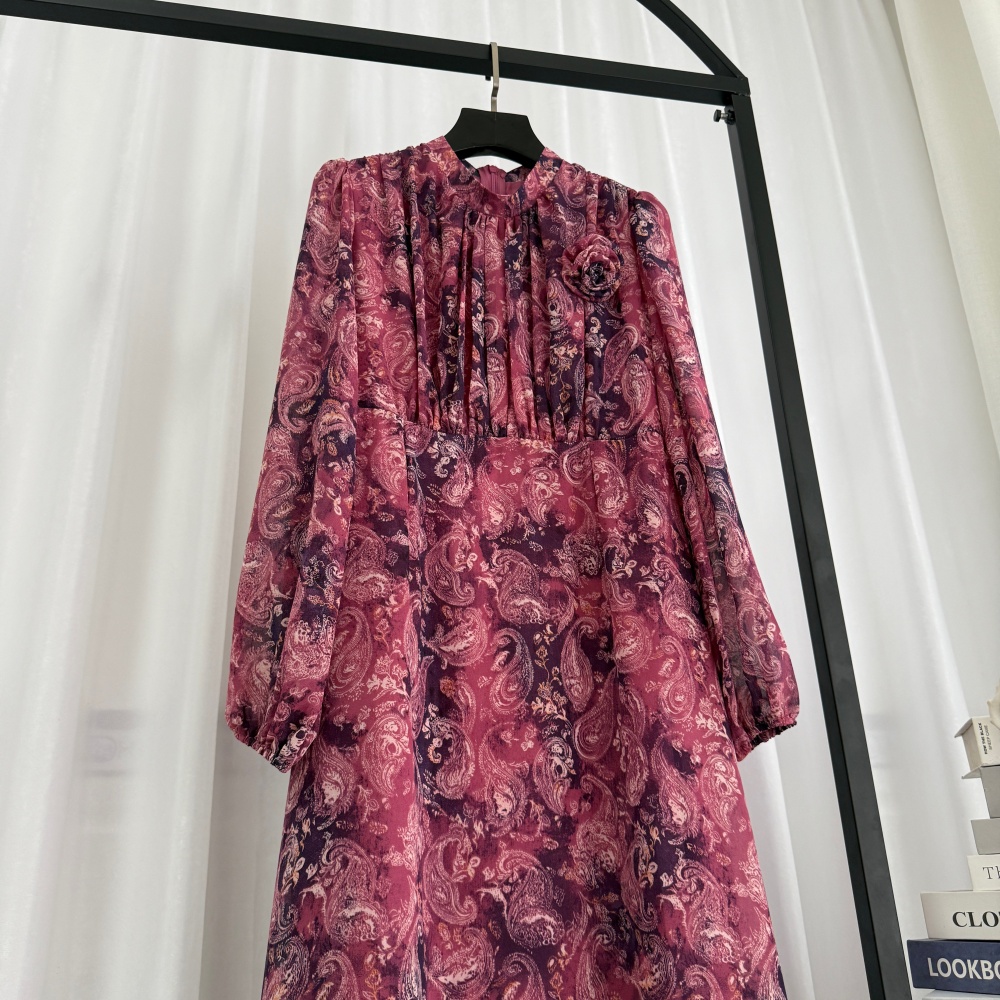 Round neck ladies flowers printing autumn dress