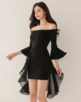 Chiffon splice flat shoulder strapless autumn dress