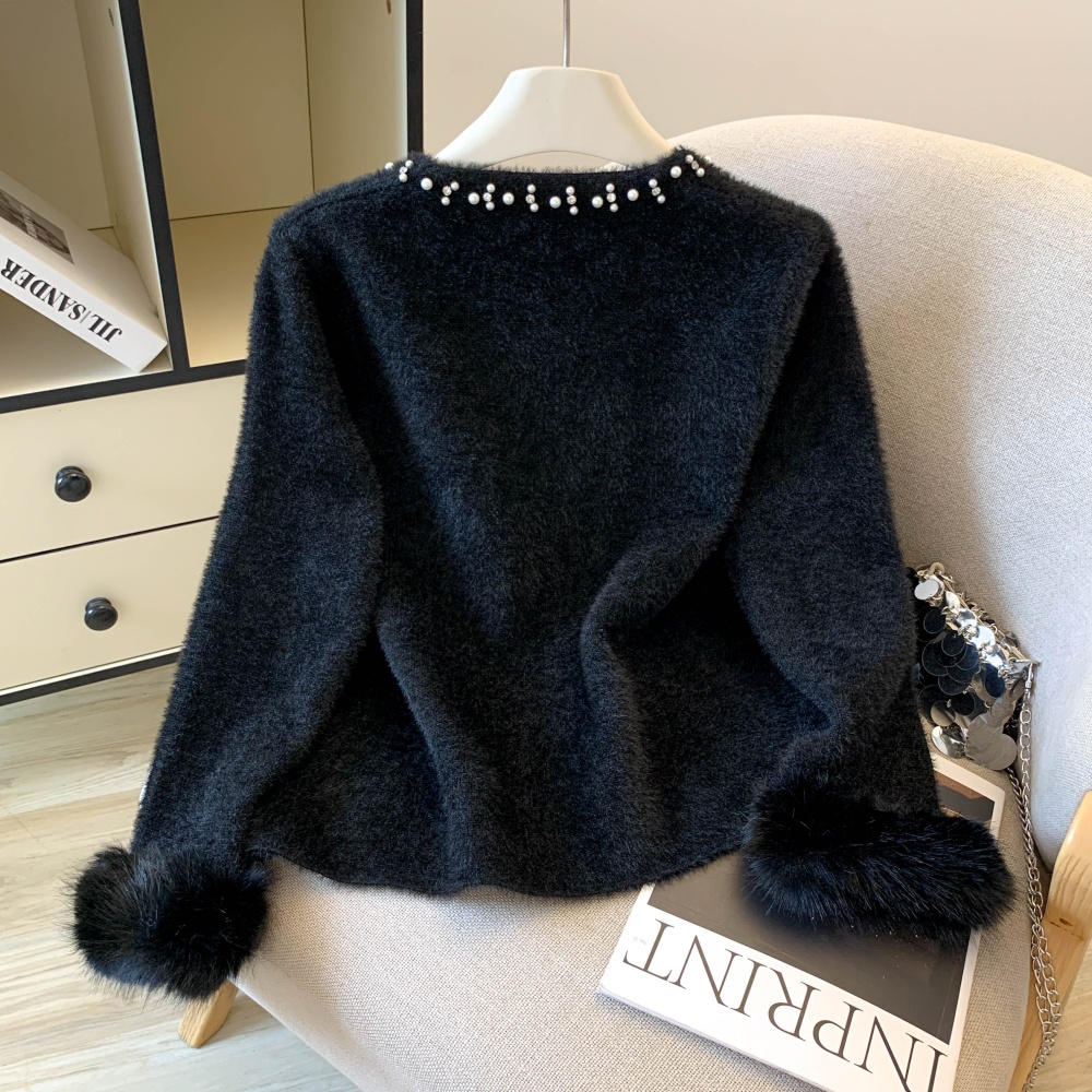 Feather sweater splice cardigan for women
