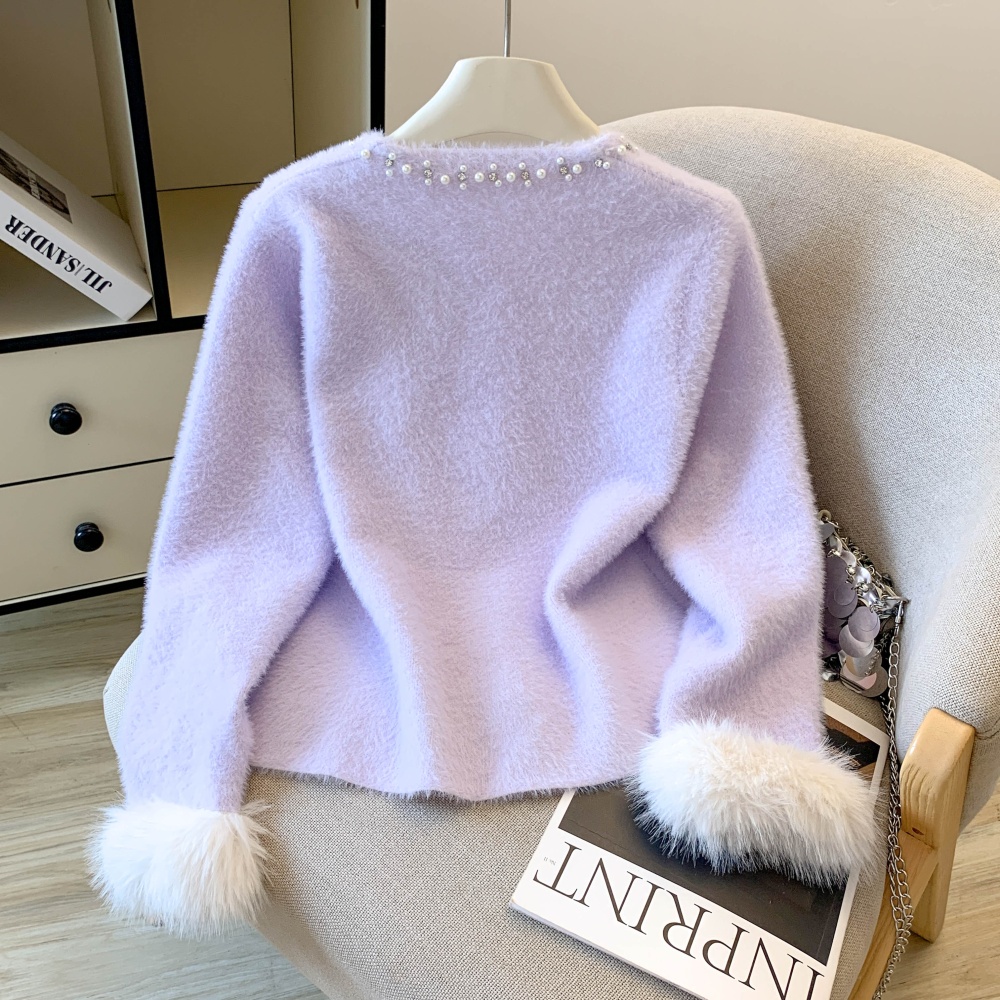 Feather sweater splice cardigan for women