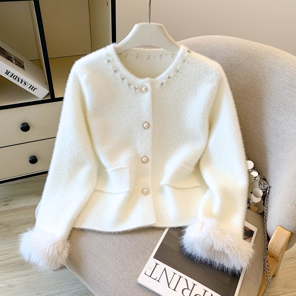 Feather sweater splice cardigan for women