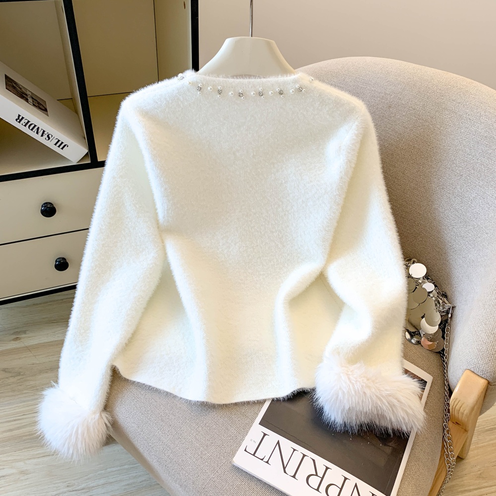 Feather sweater splice cardigan for women