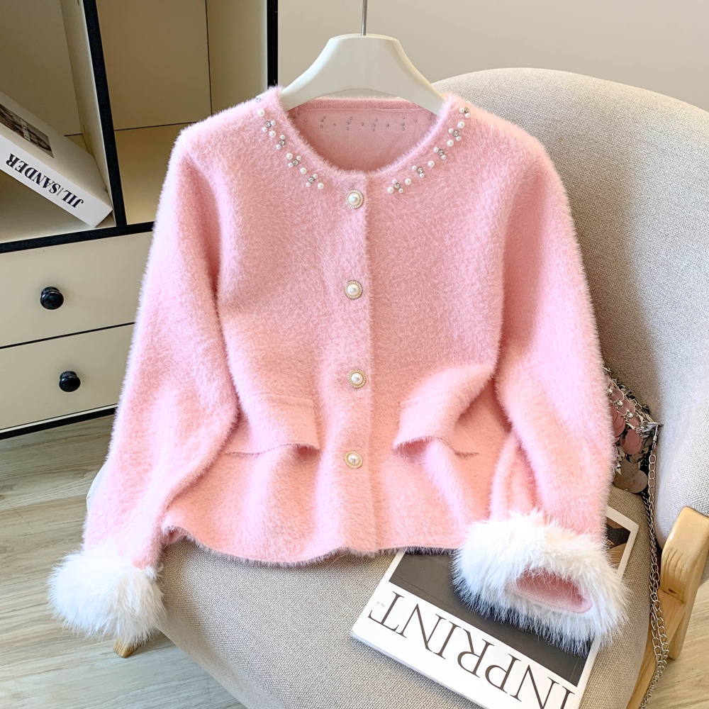 Feather sweater splice cardigan for women