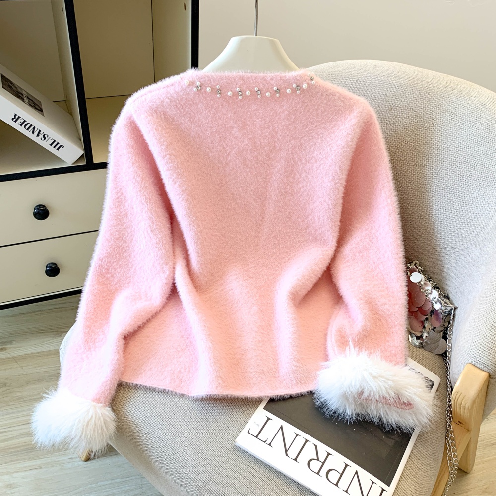 Feather sweater splice cardigan for women