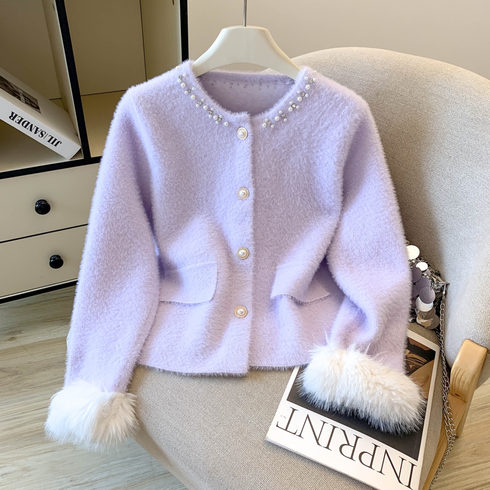 Feather sweater splice cardigan for women