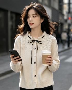 Thermal knitted cardigan bow buckle loose sweater for women