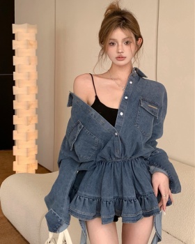 Retro streamer denim dress cake spicegirl T-back