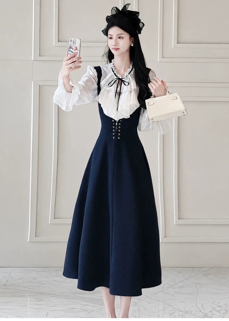 Autumn long dress fashion shirt 2pcs set