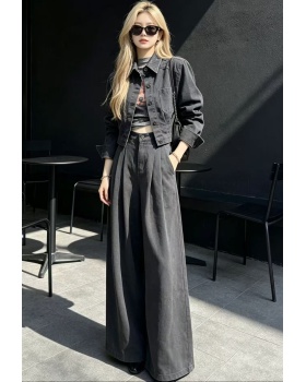 Fashion autumn long pants single-breasted tops 2pcs set