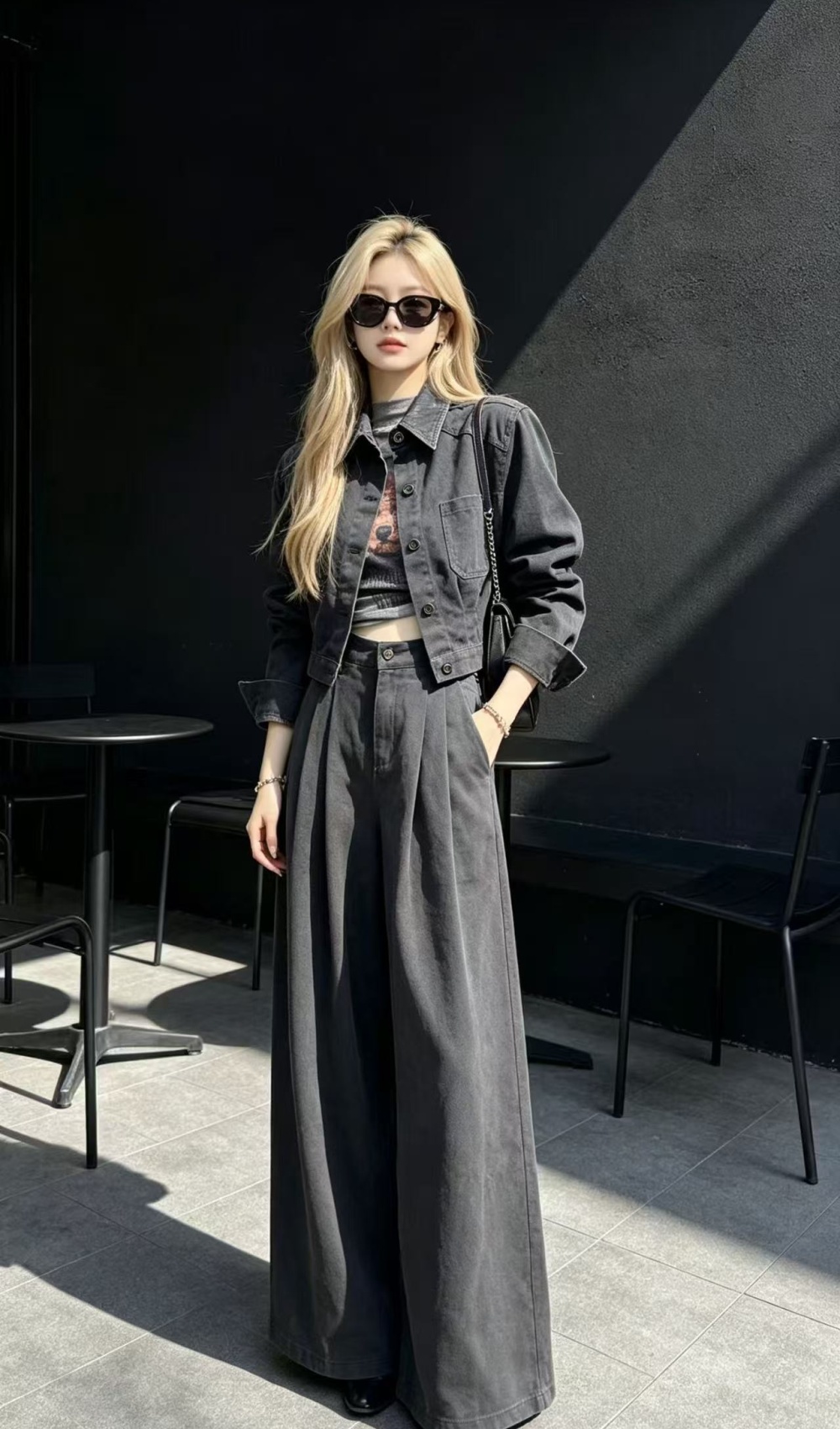 Fashion autumn long pants single-breasted tops 2pcs set